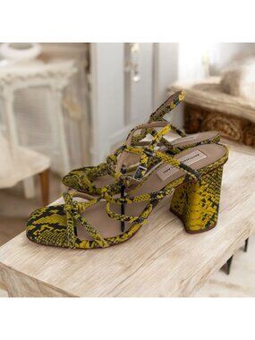 ANTONIO MELANI Yellow Snake Print Sandals Heels Size 7.5 NEW NWOB